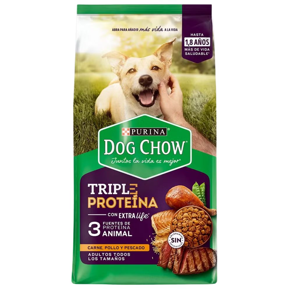 Dog Chow Comida Para Adultos Triple Proteina con Carne Pollo y Pescado 2kg