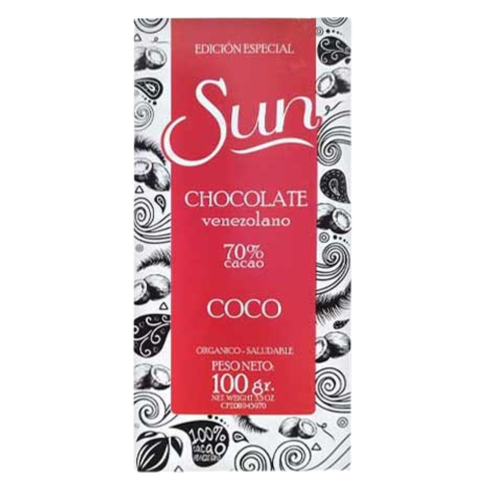 Chocolate Sun Edicion Especial Chocolate Venezolano 70% Cacao Coco 100gr