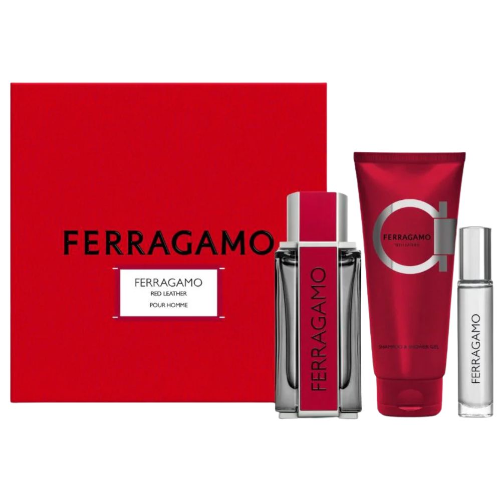 Salvatore Ferragamo Red Leather Pour Homme Set 3 Und