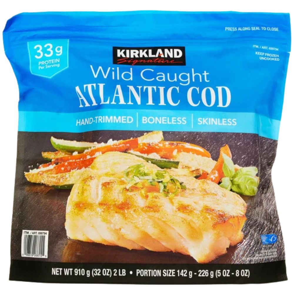 Bacalao Kirkland Wild Caught Atlantic Cod Hand-Trimmed Boneless Skinless 910gr