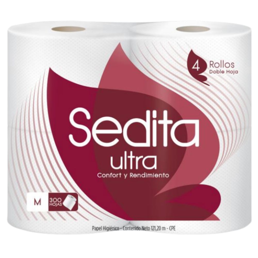 Papel de Baño Sedita Ultra Confort y Rendimiento 4 Rollos de 300 Hojas dobles
