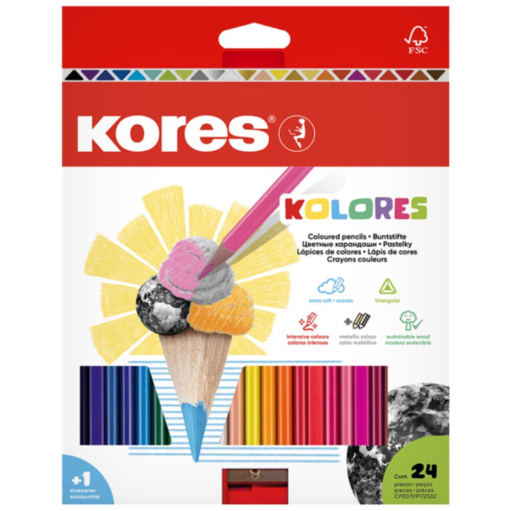 Kores Lapices De Colores Triangulares 3MM 24 Und
