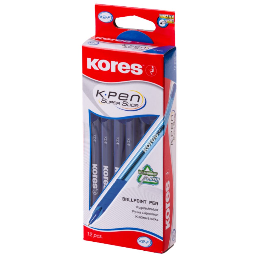Kores Caja De Boligrafos Transparentes Color Azul 12 Und