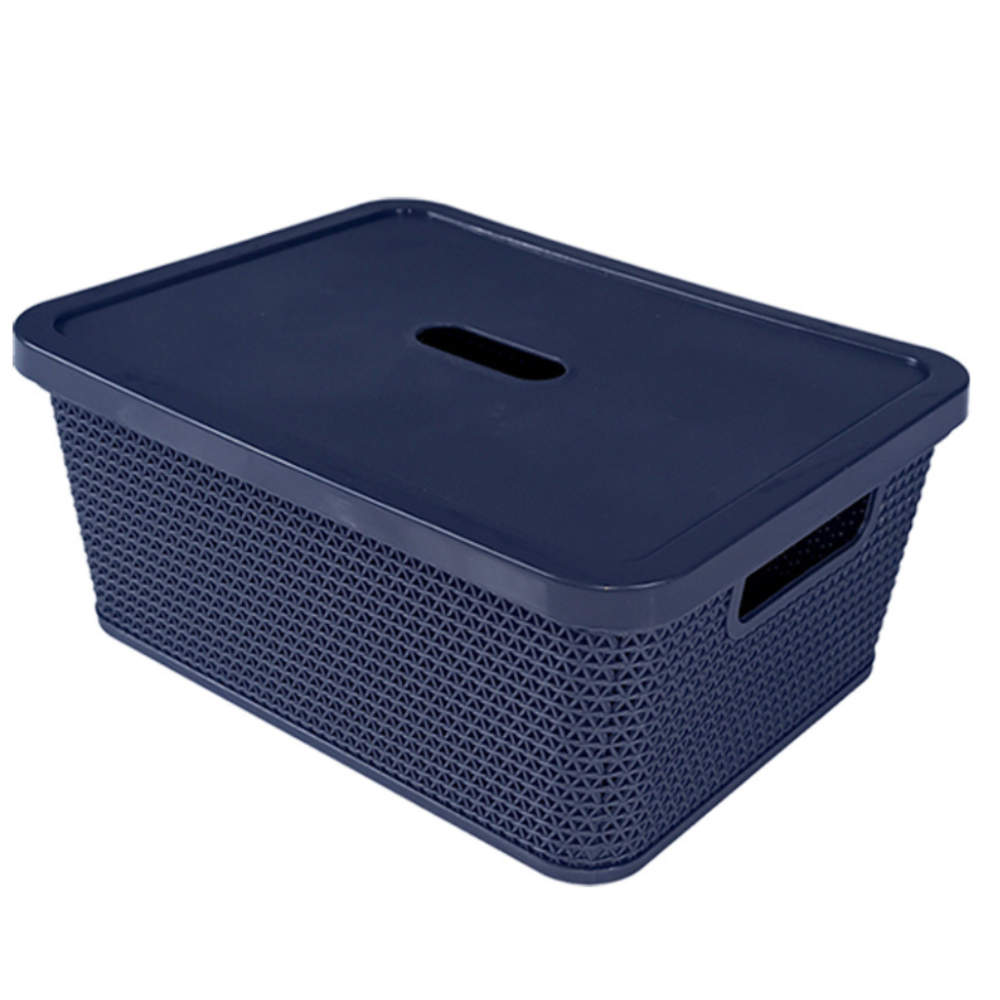 Alfa Hogar Cesta Ratán Multiusos Con Tapa Mediana Color Azul