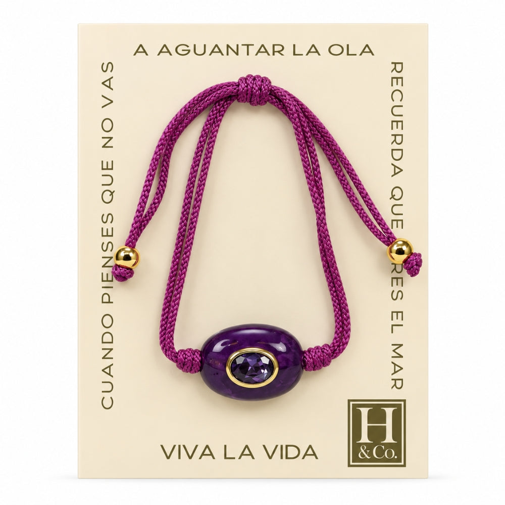 H&Co Pulsera Ajustable Para Damas Prisma Amatista y Magenta