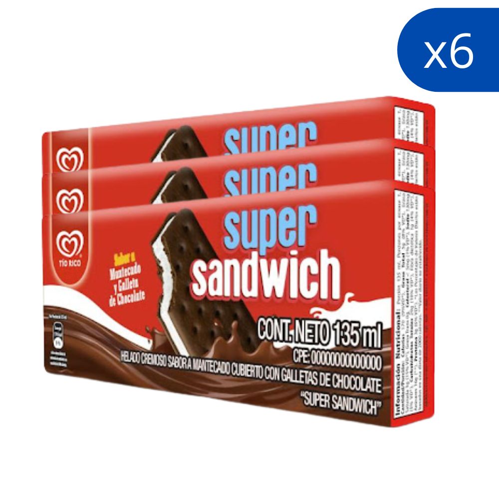 Tio Rico 6 Und Helado Sandwich Vainilla 135ml