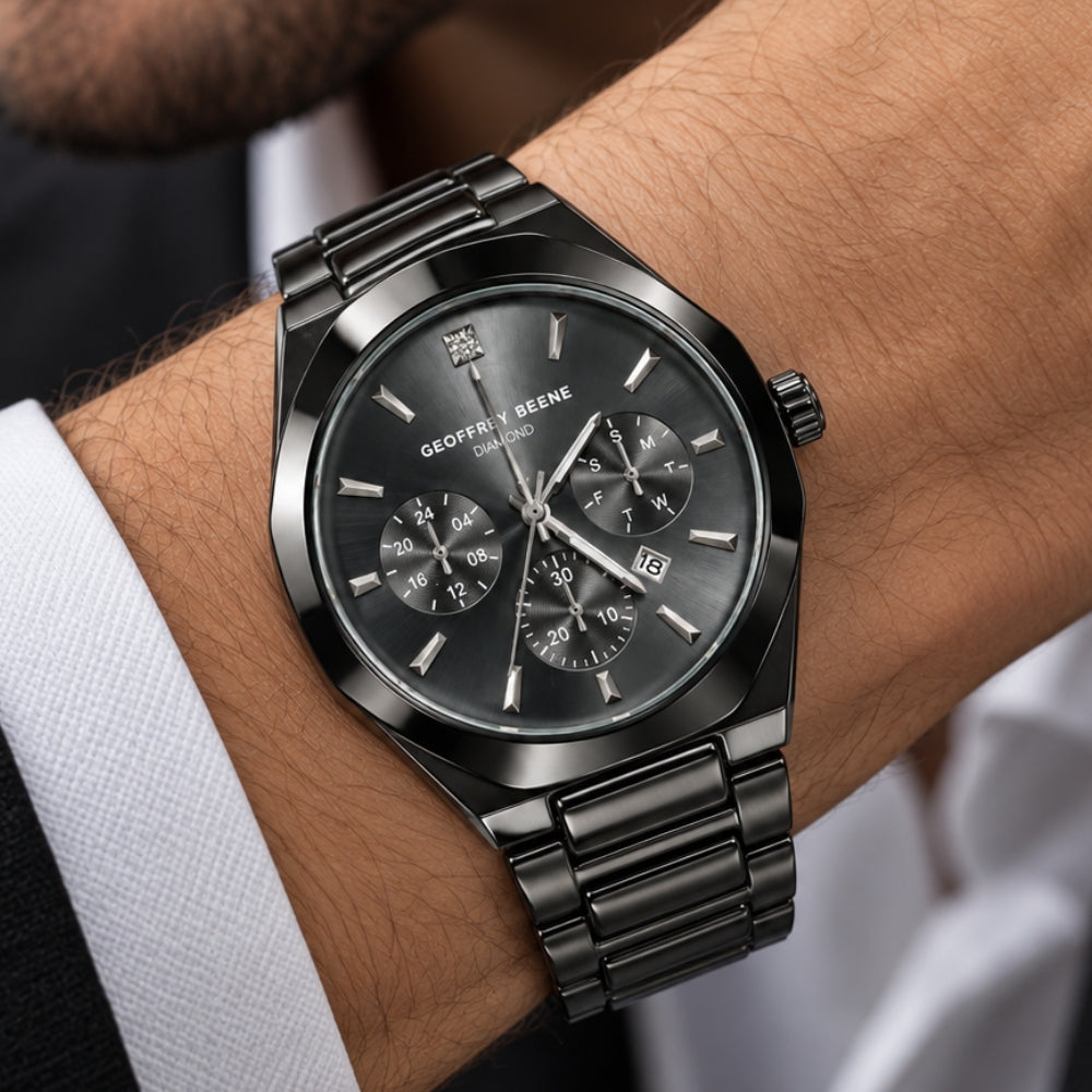 Geoffrey Beene Reloj Para Caballeros Black & Charcoal Diamond