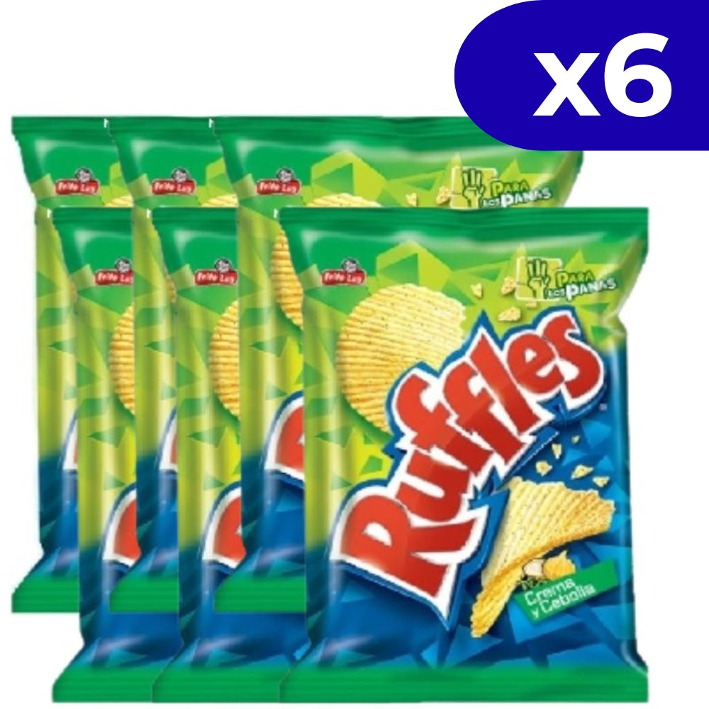 Ruffles Papas Fritas Chips Onduladas de Crema y Cebolla Pack de 6und 36g