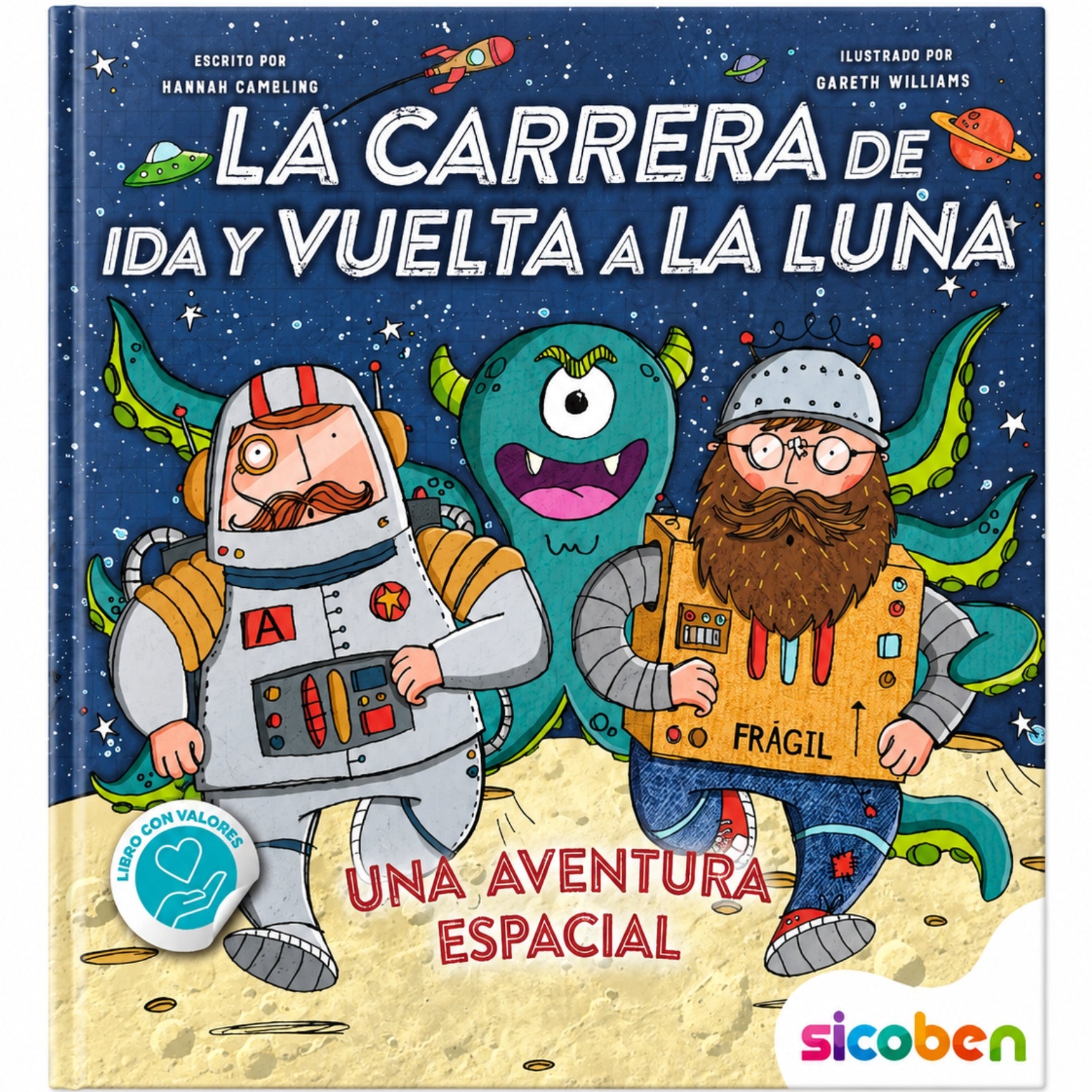 Sicoben Libro Infantil " La carrera de ida y vuelta a la luna: Una aventura espacial" Autora Hannah Campling