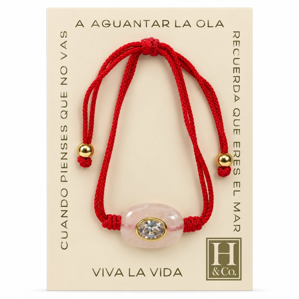 H&Co Pulsera Ajustable Para Damas Prisma Cuarzo Rosado y Rojo