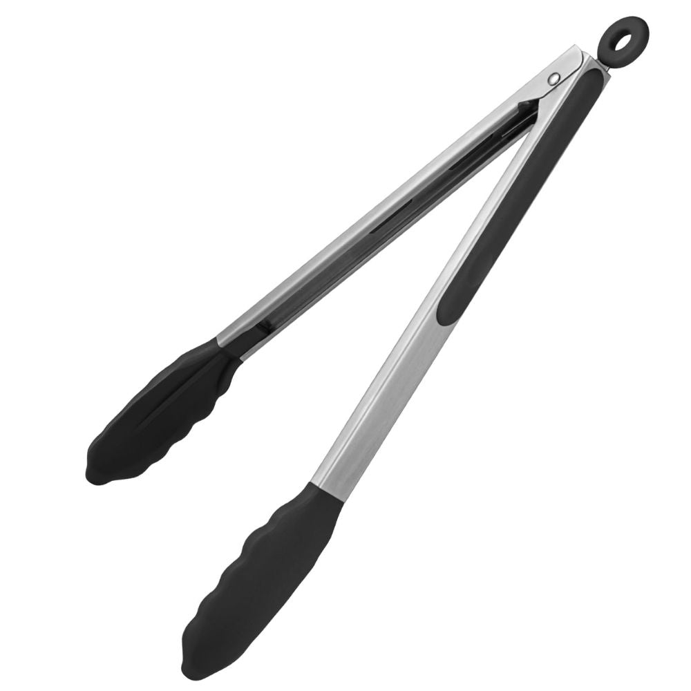 Alfa Hogar Pinza Silicona Y Acero Inoxidable 27 Cm. Mango Negro