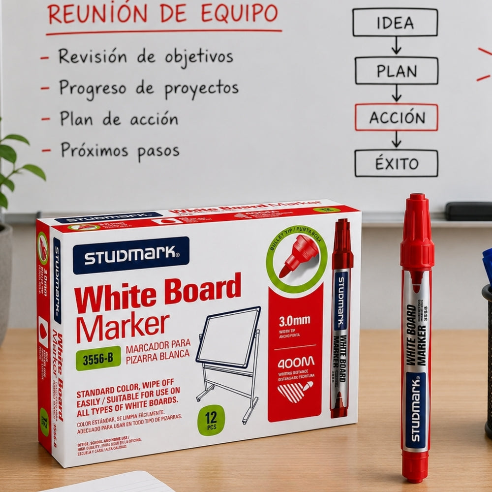 Studmark Marcador para Pizarrón Blanco Punta Redonda Color Rojo 1Und