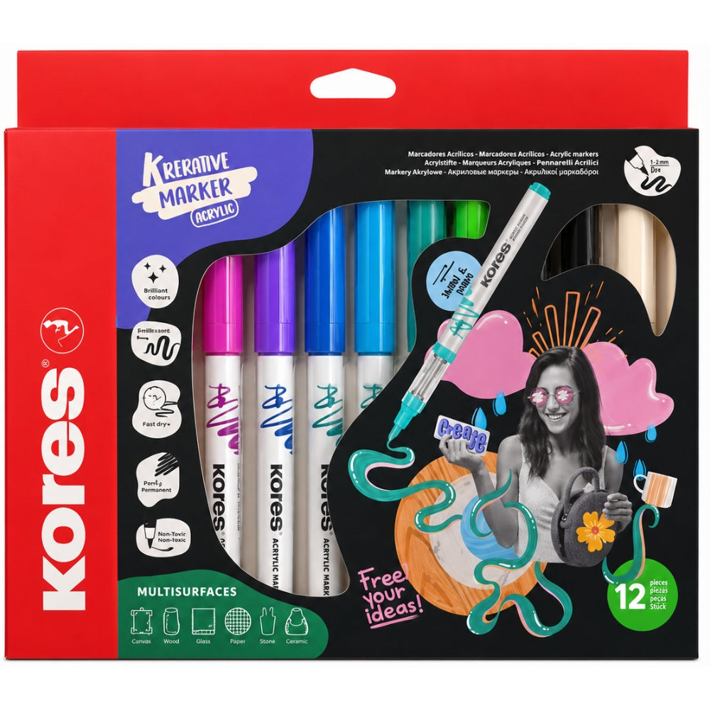Kores Marcadores Acrílicos Kreative Marker 12 Und