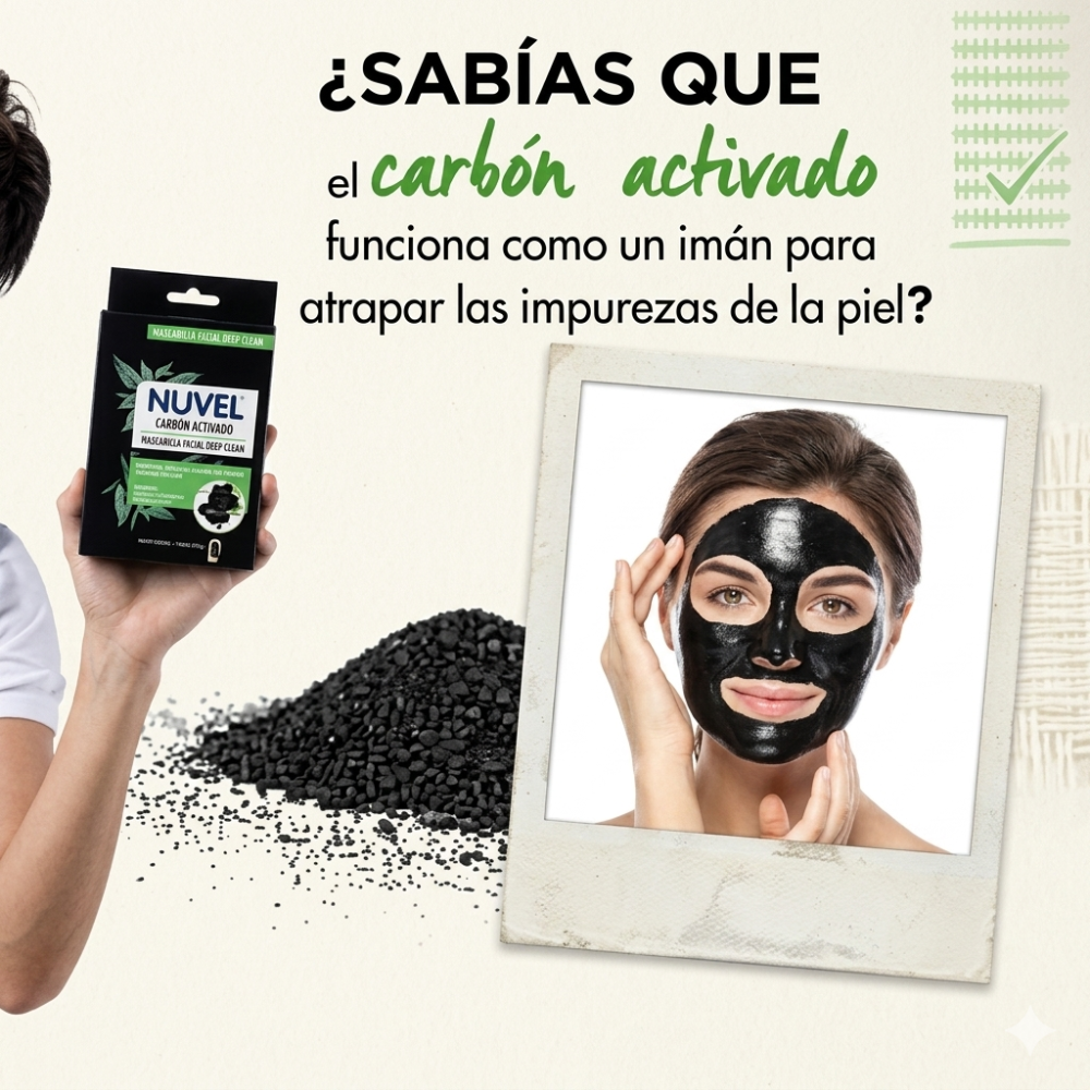 Nuvel Mascarilla Facial En Tela Limpieza Purificante Con Carbón Activado "Piel Mixta O Grasa" 1Und