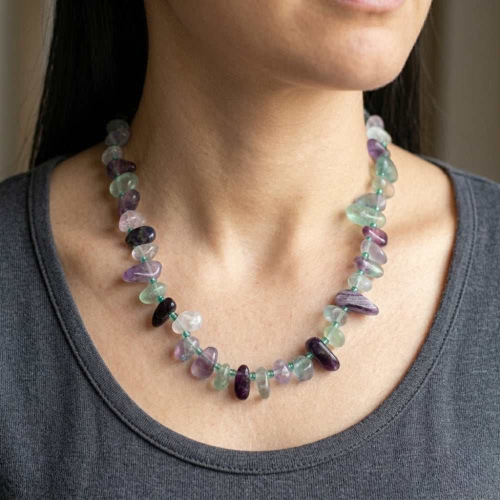 H&Co Collar Chispa Agata y Cuarzo Aquamarine