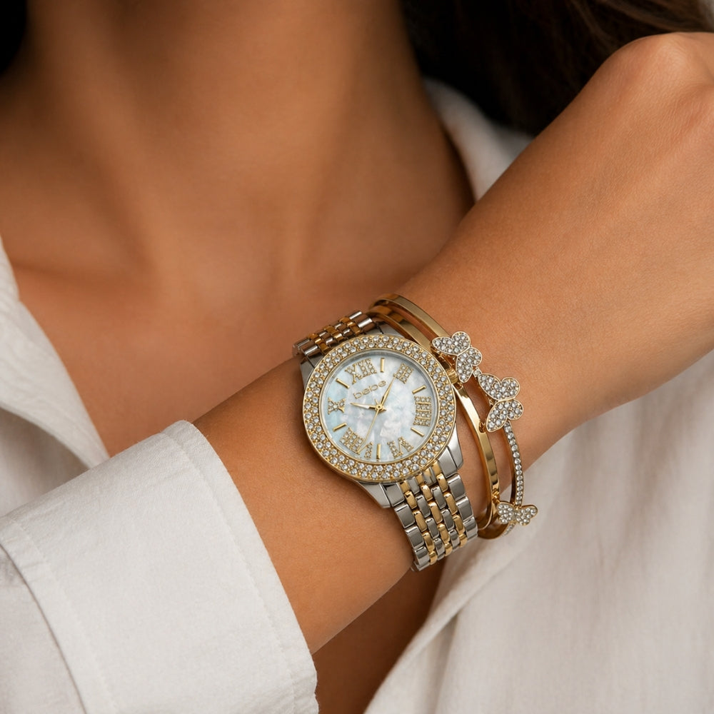 Bebe Set De Reloj y Pulseras Golden Butterfly