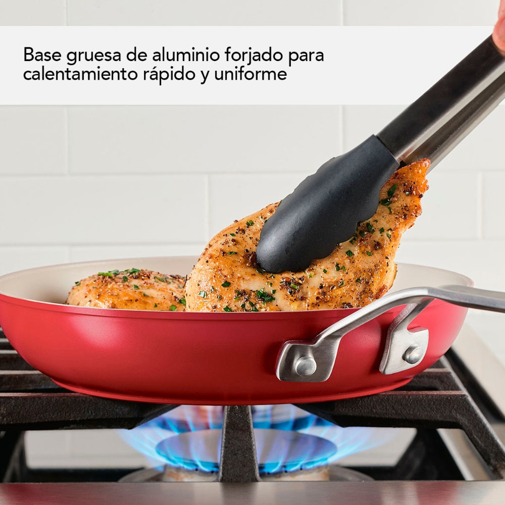 KitchenAid Set De Ollas Y Sartenes De Ceramica Antiadherentes 8Pcs Color Rojo