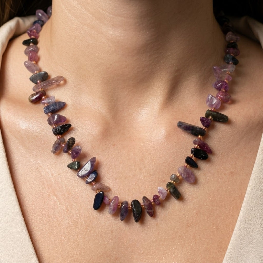 H&Co Collar Chispa Agata y Cuarzo Magenta
