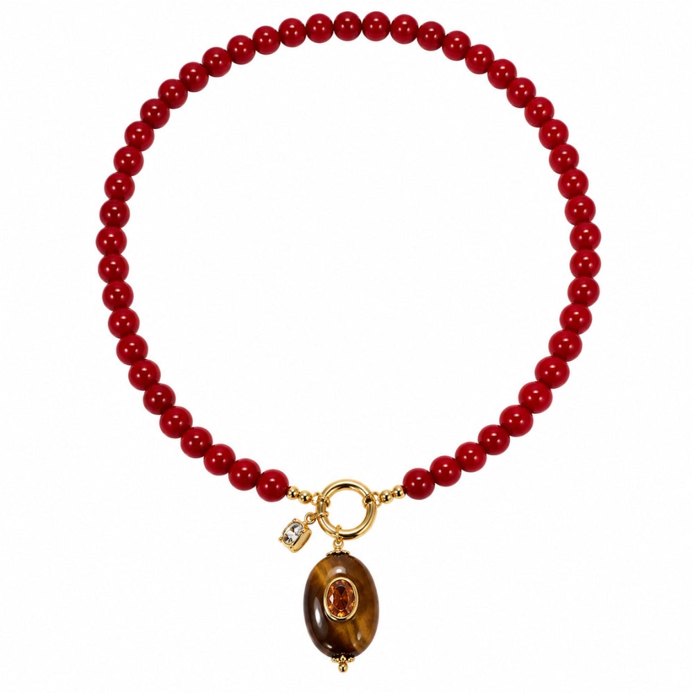 H&Co Collar Ajustable Para Damas Zion Ojo de Tigre y Coral