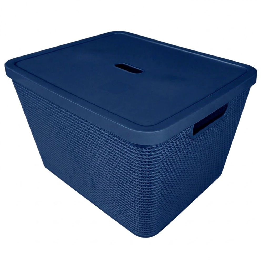 Alfa Hogar Cesta Ratán Multiusos Alta Con Tapa Grande Color Azul