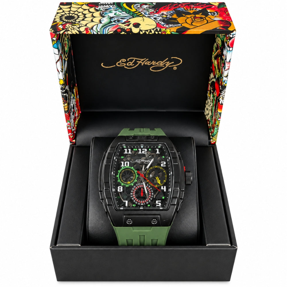 Ed Hardy Reloj Para Caballeros Olive Green & Black Sport