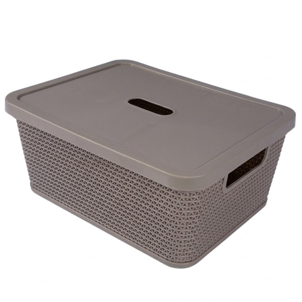 Alfa Hogar Cesta Ratán Multiusos Con Tapa Mediana Color Taupe