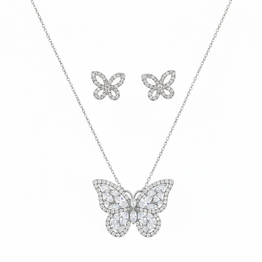 Danecraft Set De Collar y Zarcillos Mariposa Cubic Zirconia