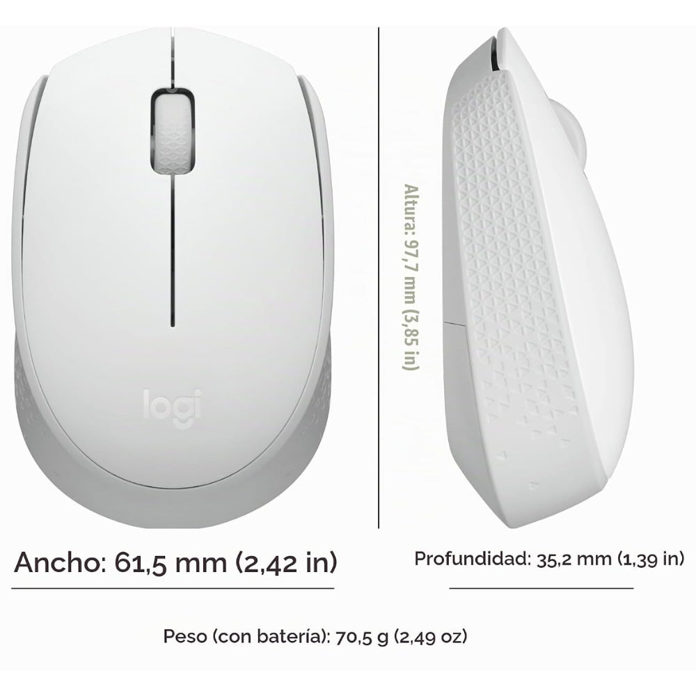 Logitech Mouse Inalámbrico M170 2.4 GHz Compacto y Ambidiestro Color Blanco Crema