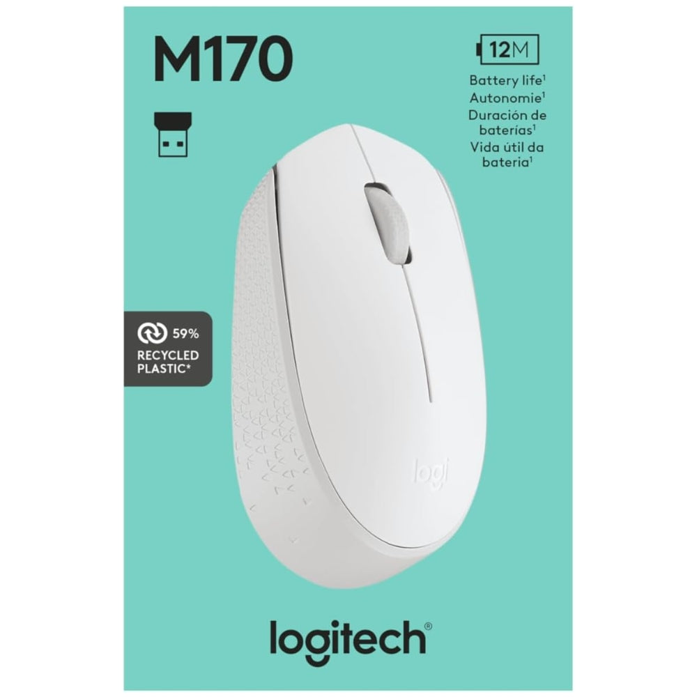 Logitech Mouse Inalámbrico M170 2.4 GHz Compacto y Ambidiestro Color Blanco Crema