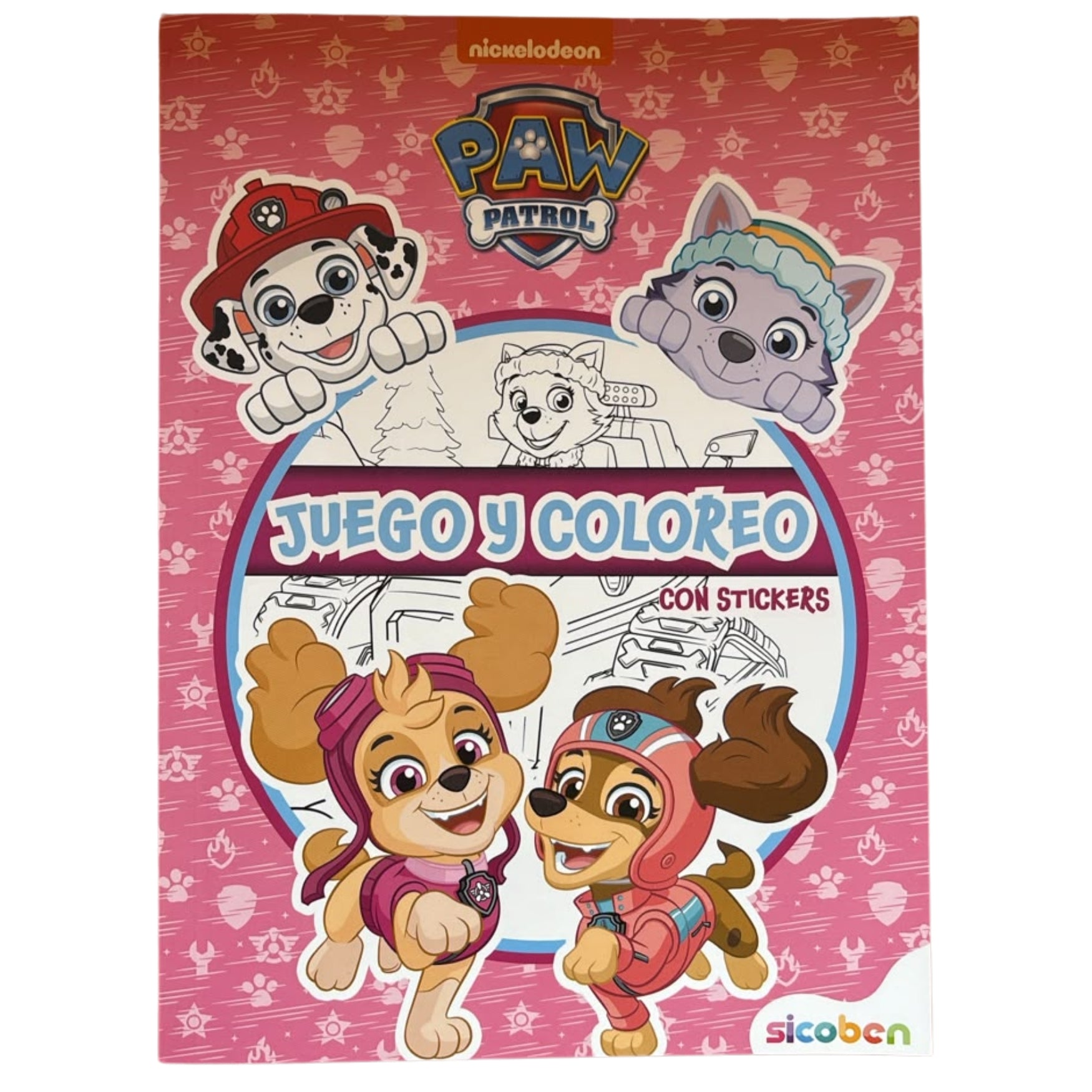 Sicoben Libro Juego y Coloreo con Stickers Paw Patrol Rosa