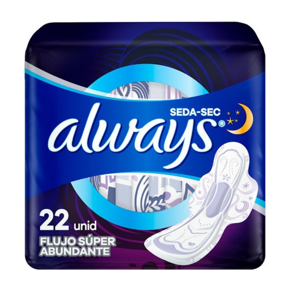 Always Toallas Nocturna Extra Largas Flujo Super Abundante 22 Und