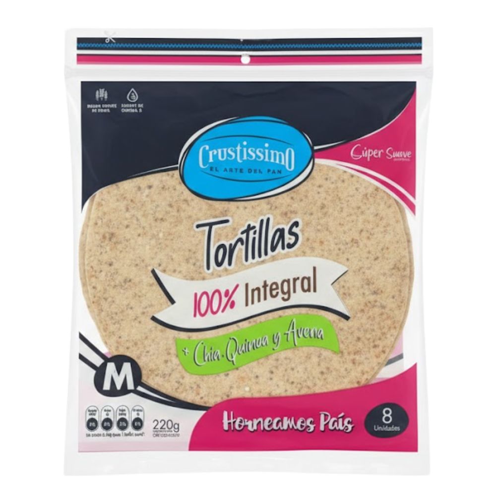 Tortillas Integrales Crustissimo de Chia+Quinoa y Avena 8 und