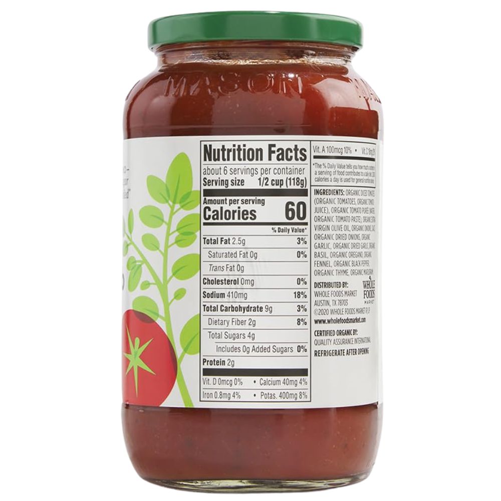 365 Whole Foods Market Organic Italian Herb Pasta Souce 709g