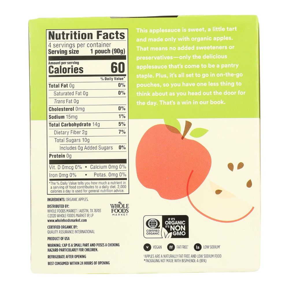 365 Whole Food Market Organic Applesauce Unsweetened 4 Und