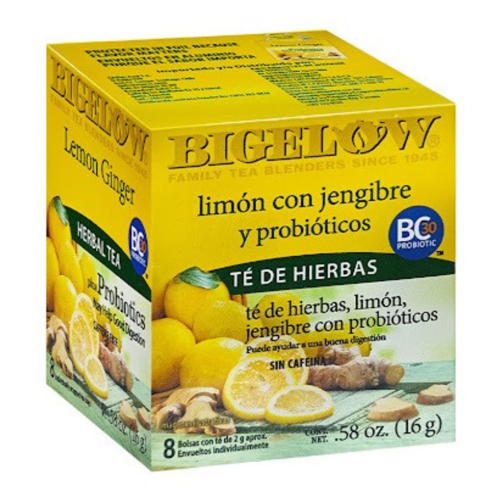 Bigelow Té De Limón Con Jengibre Y Probióticos 8 Und 16 gr