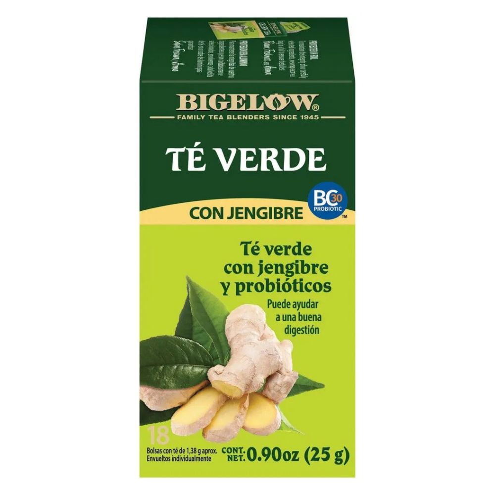 Bigelow Té Verde Con Jengibre Y Probióticos 18 Und 25gr