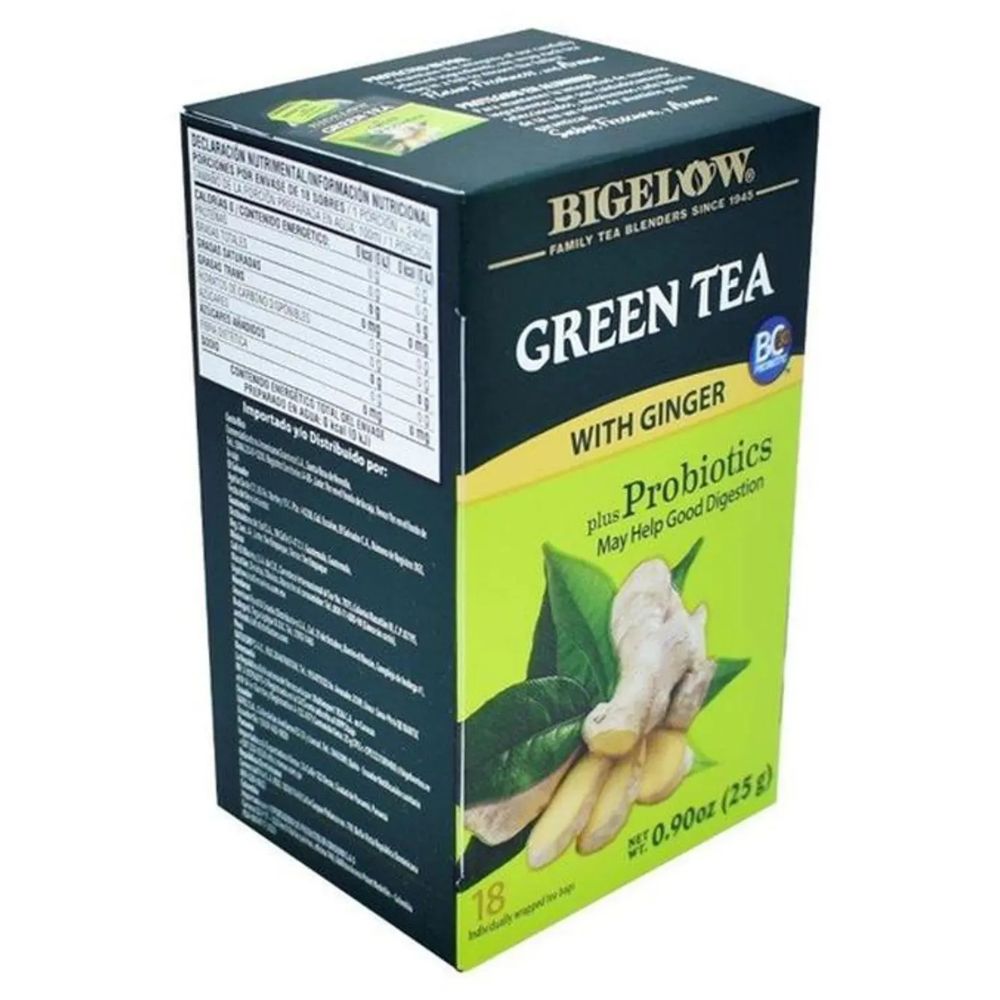 Bigelow Té Verde Con Jengibre Y Probióticos 18 Und 25gr