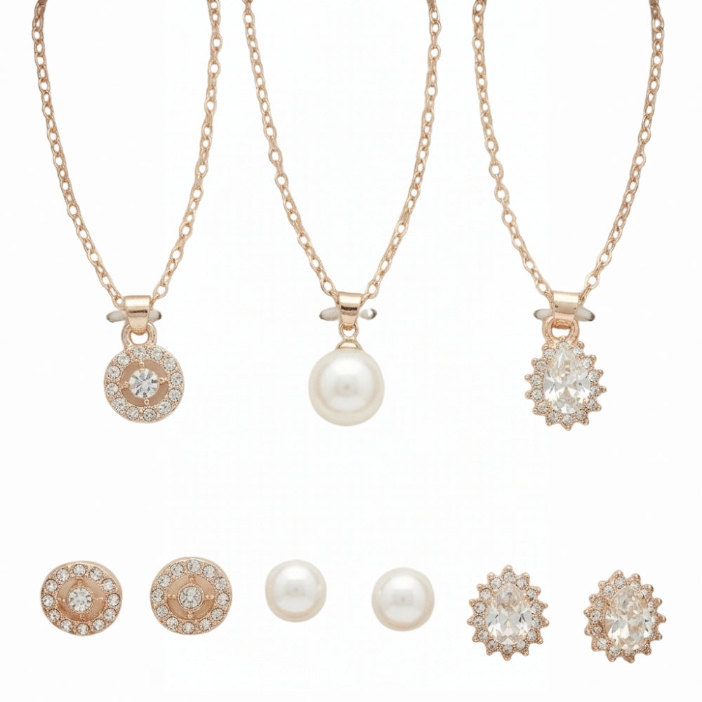 Adrienne Vittadini Set de 3 Collares y Zarcillos Gold & Zirconia