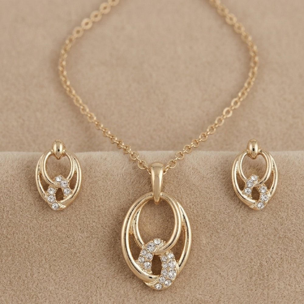 Anne Klein Set De Collar Y Zarcillos Gold & Zirconia