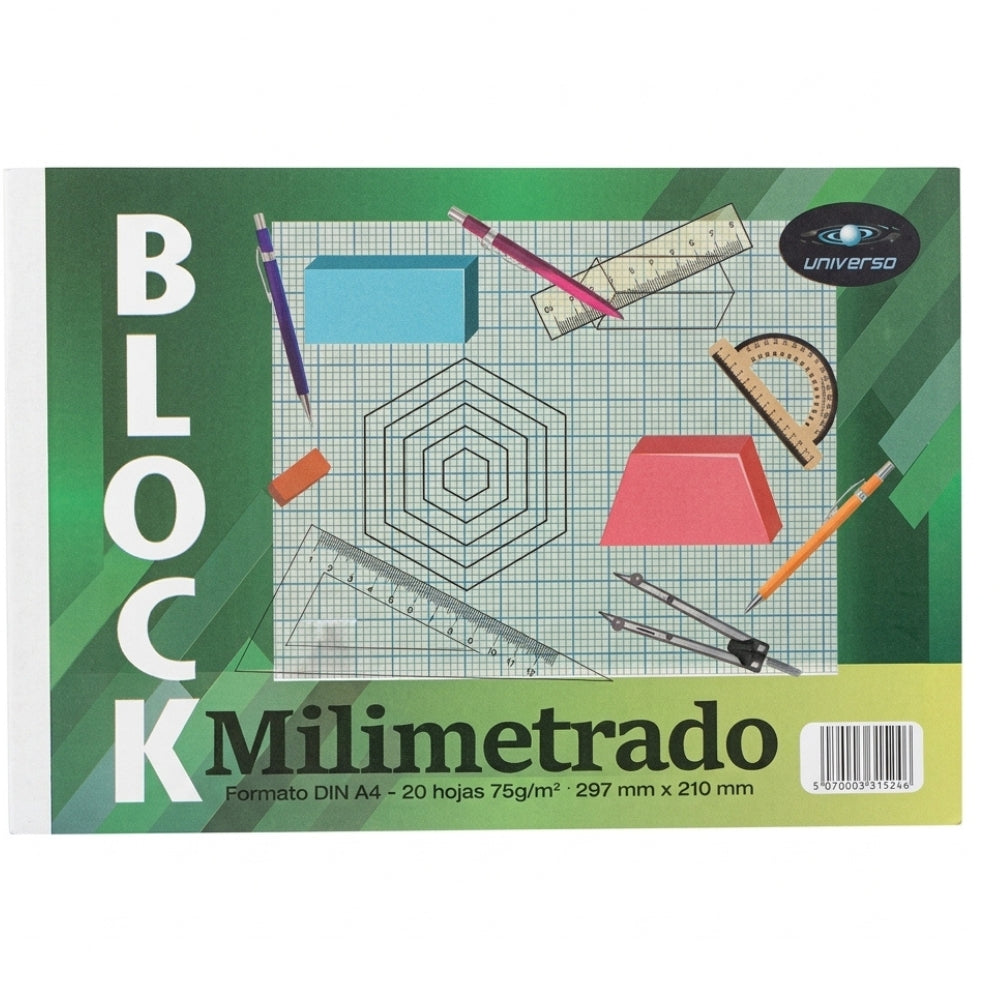Block Milimetrado Formato Din A4-20 Hojas