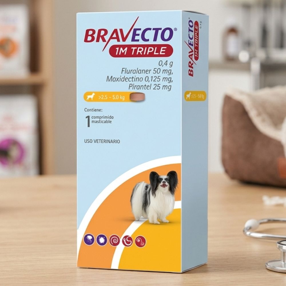 Bravecto 1M Triple Tableta Masticable Para Perros Pequeños 2.5-5Kg