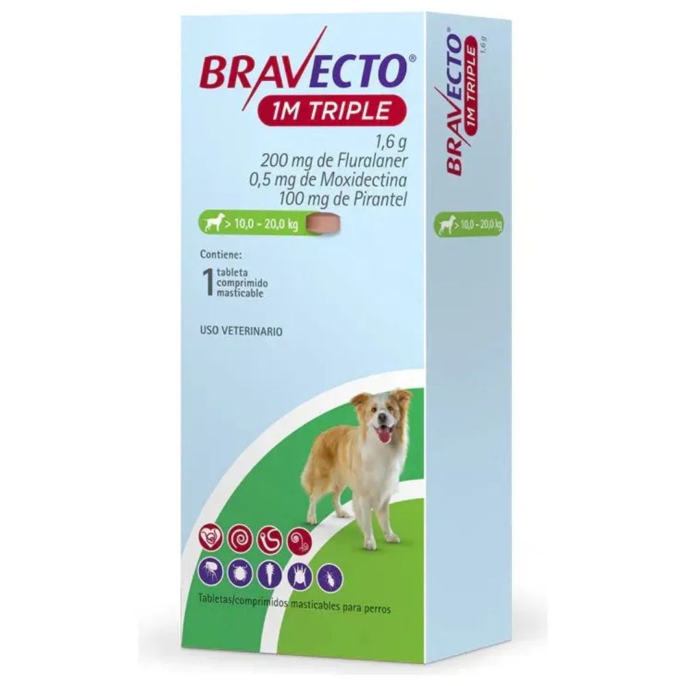 Bravecto 1M Triple Tableta Masticable Para Perros Grandes 10-20Kg