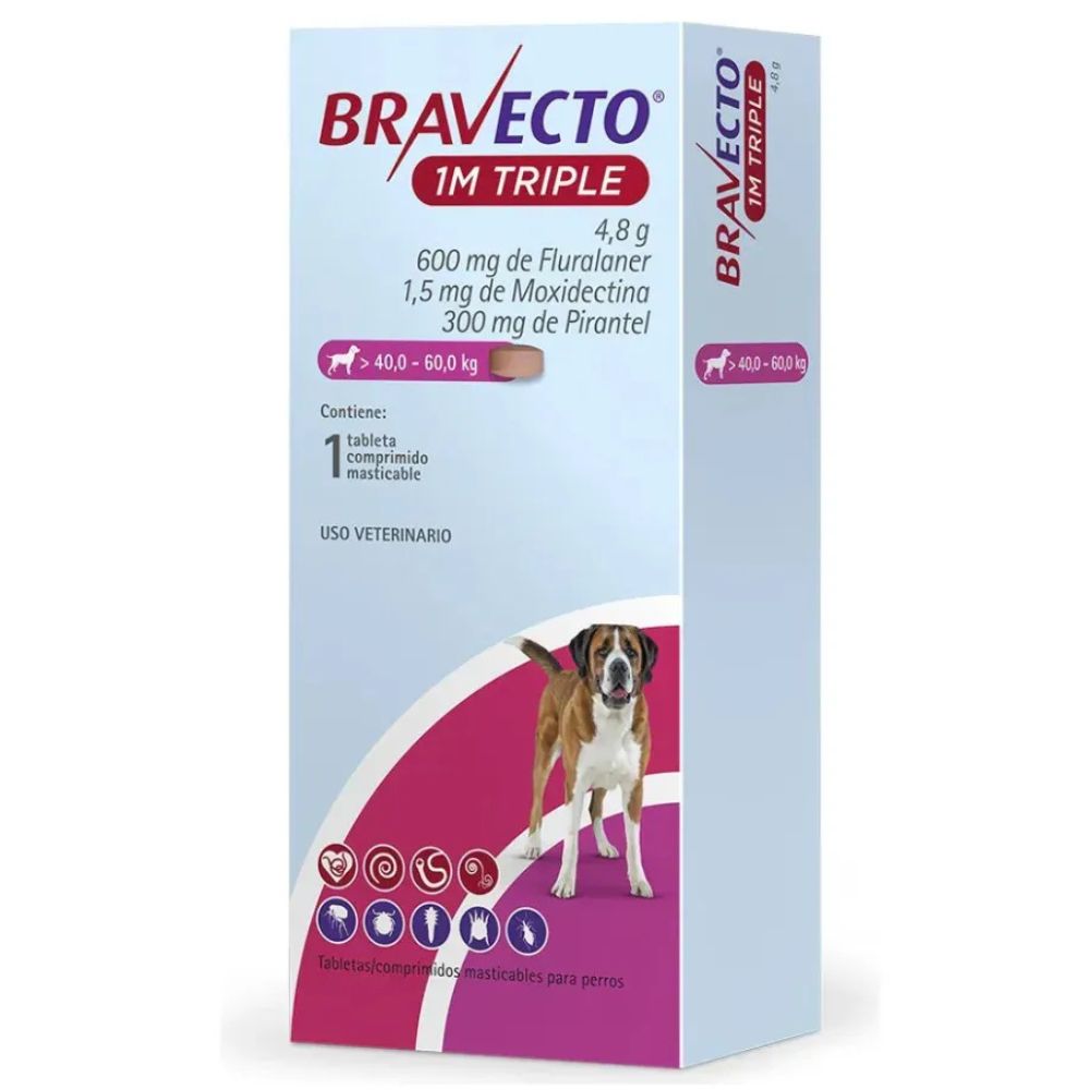 Bravecto 1M Triple Tableta Masticable Para Perros Muy Grandes 40-60Kg