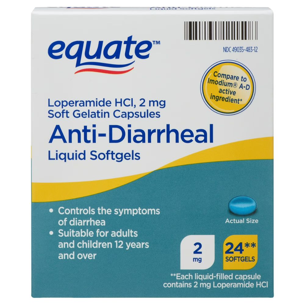 Equate Anti-Diarrheal Loperamide HCI 2mg 24 Liquid Soft Gels