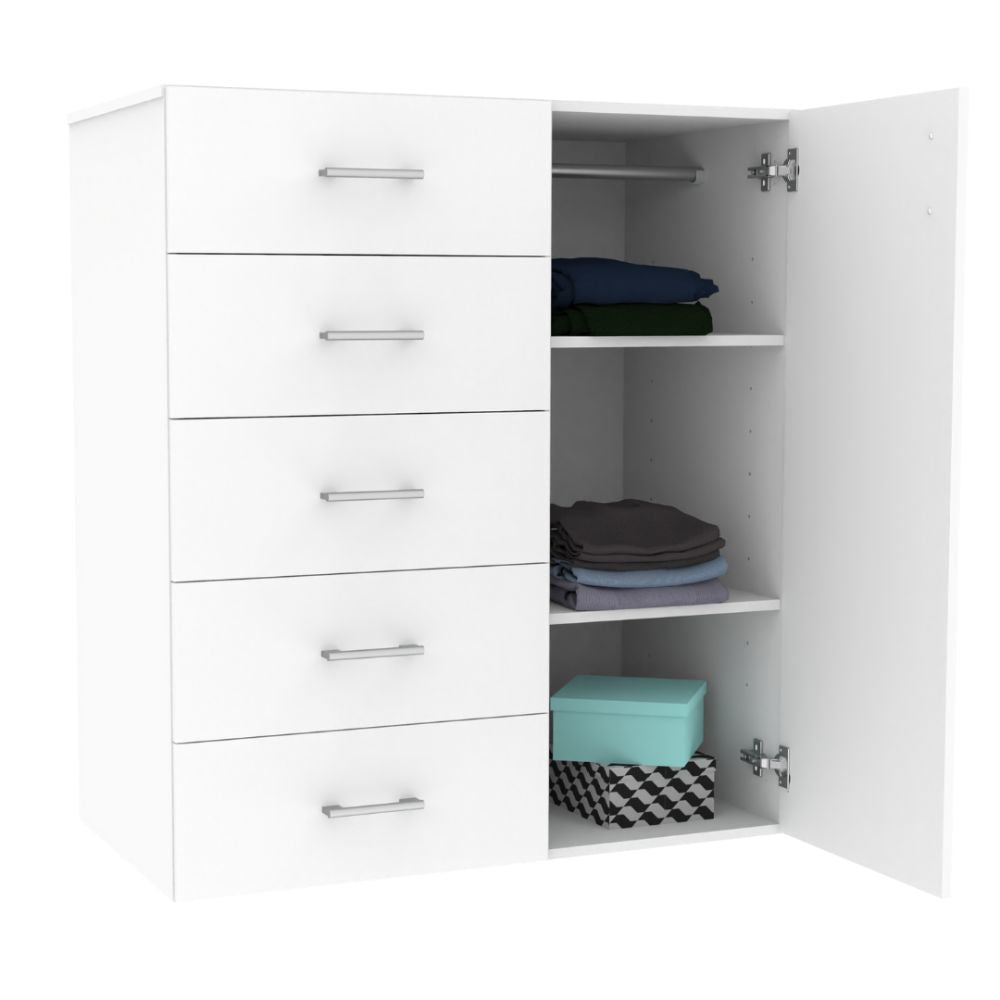 Casalista Cómoda De 5 Gavetas 1 Puerta Bardolino/Blanco