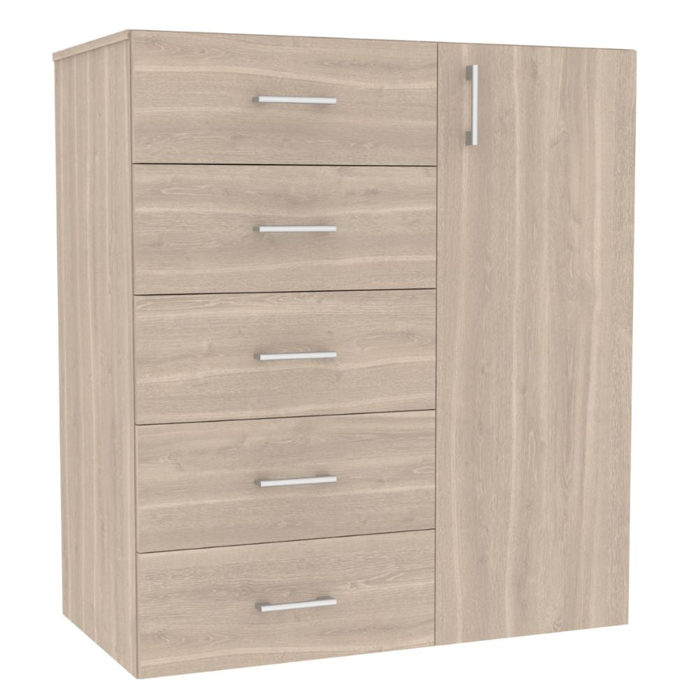 Casalista Cómoda De 5 Gavetas 1 Puerta Bardolino/Blanco