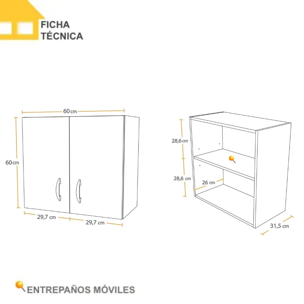 Casalista Módulo Aéreo 2 Puertas 60cm Bardolino/Blanco