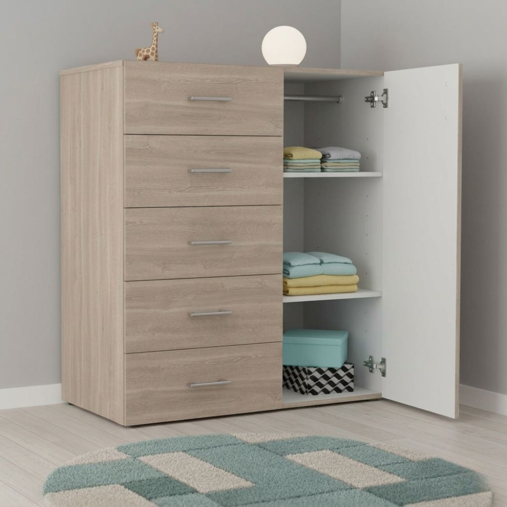 Casalista Cómoda De 5 Gavetas 1 Puerta Bardolino/Blanco