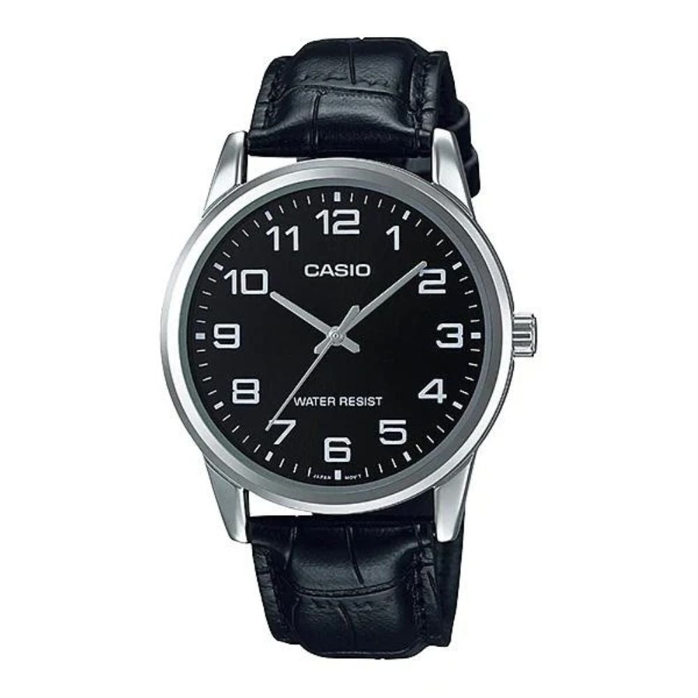 Casio Reloj Análogo Casual De Correa De Cuero Black Para Caballeros