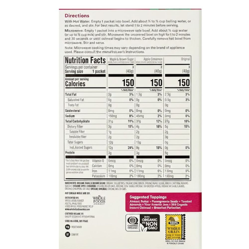 365 Whole Foods Market Organic Instant Oatmeal Variety Pack 320 g